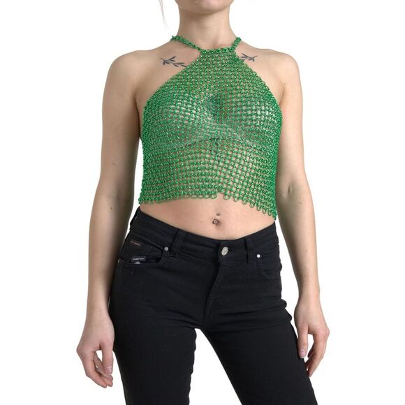 Dolce & Gabbana Chainmail Halter Top Sleeveless Style Women Green Tops &